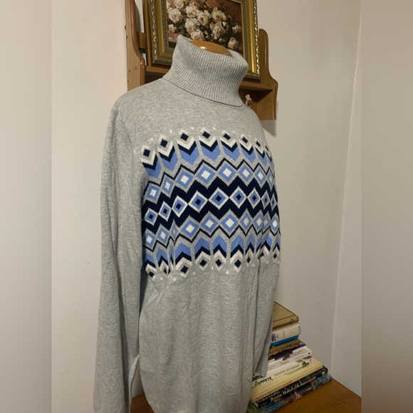 L.L.Bean Women's Cotton/Cashmere Sweater, Turtleneck Intarsia Size Large Tall - Picture 8 of 15